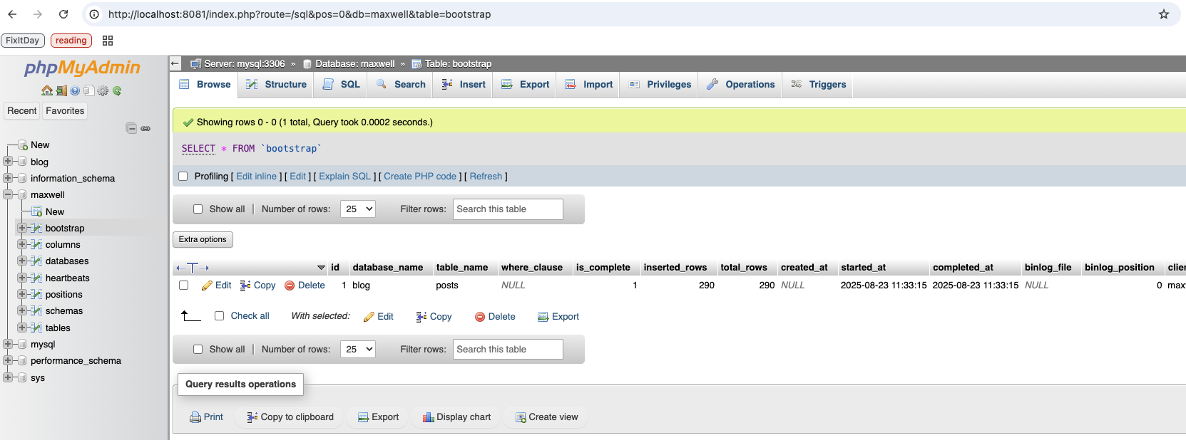 maxwell-bootstrap command creates a record in maxwell.bootstrap table